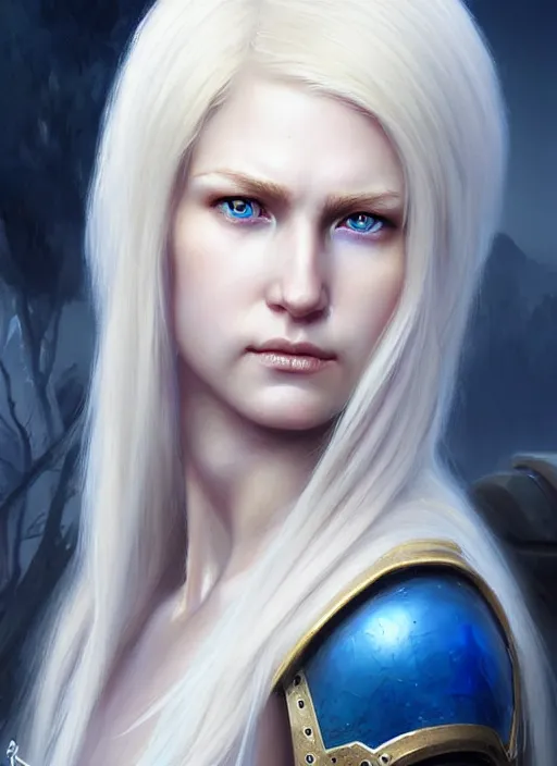 Image similar to a _ fantasy _ style _ portrait _ painting _ of shy white female paladin with blonde hair and blue eyes small smile, scar under left eye, holy oil _ painting _ unreal _ 5 _ daz. _ rpg _ portrait _ extremely _ detailed _ artgerm _ greg _ rutkowski _ greg