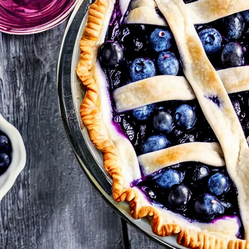 Prompt: mouthwatering photo of blueberry pie