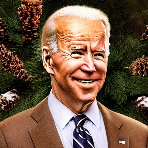 Prompt: joe biden as a pine cone headed man with hard black eyes very surprised, rule of thirds, super sharp, 4 k, ultra detailed, norman rockwell, richard corben.