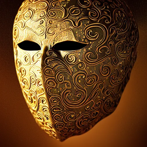 Prompt: an elaborate intricate mask in swirling wind, rendered in octane, behance hd, bokeh backdrop