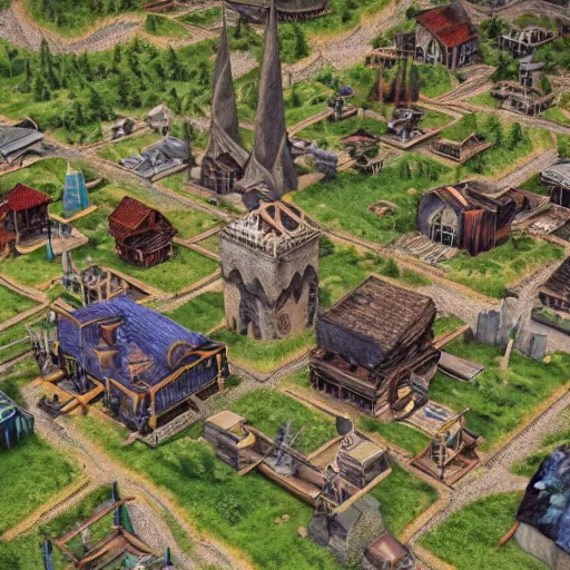 Image similar to vexel map of a fantasy world town : : terrain cartography, fantasy aesthetic, autodesk 3 d rendering, v - ray collection, maverick studio, arnold 3 d render, blender render, indigo renderer, redshift render, enscape render, maxwell render, luxcorerender, renderman, lumion render, marmoset render