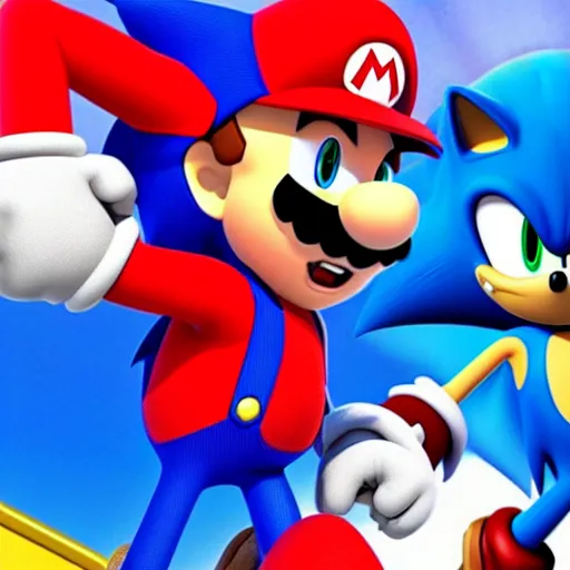 Image similar to mario with sonic in sonic movie 2020