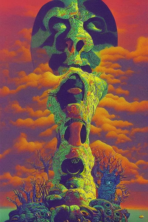 Image similar to ghibli world high contrast colourful shiny painting by zdzisław beksinski