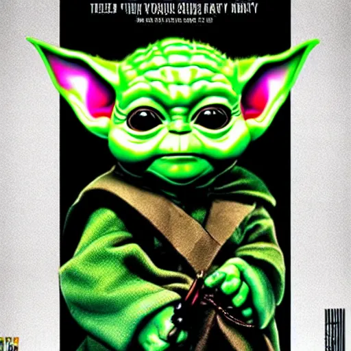 Image similar to batman forever starring baby yoda, movie poster art
