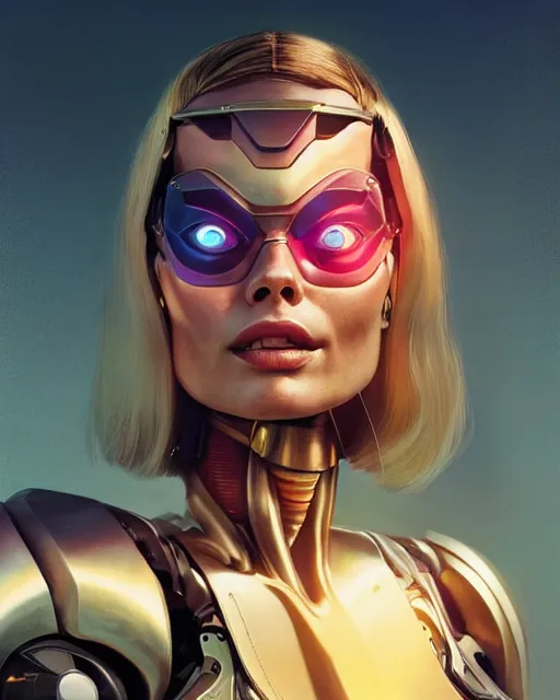 Image similar to weta disney pixar movie still portrait photo of margot robbie as cyborg woman by pixar, by weta, wlop, ilya kuvshinov, rossdraws, artgerm, maxim cover, latex, sweaty, iridescent, bright morning, anime, liosh, mucha