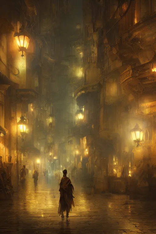 Image similar to inside the antique city of Avalon at dusk, intricate, elegant, volumetric lighting, digital painting, highly detailed, artstation, sharp focus, illustration, concept art, ruan jia, steve mccurry