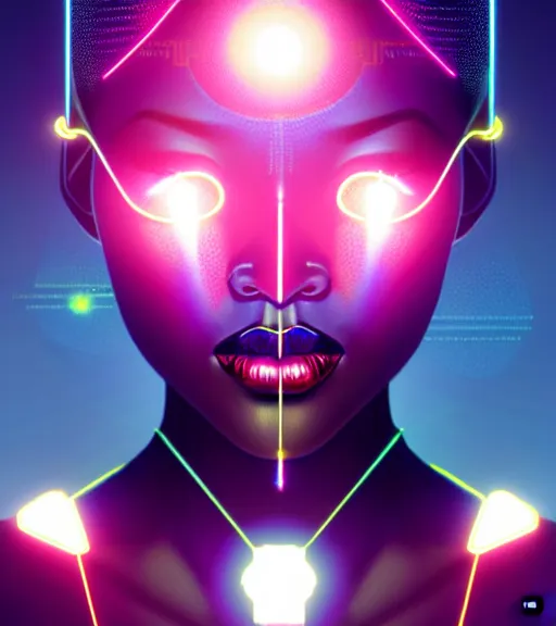 Image similar to symmetry!! african princess of technology, solid cube of light, hard edges, product render retro - futuristic poster scifi, lasers and neon circuits, beautiful dark skin african princess, intricate, elegant, highly detailed, digital painting, artstation, concept art, smooth, sharp focus, illustration, dreamlike, art by artgerm