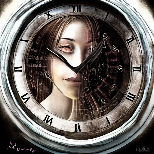 Image similar to If the concept of time was a girl, digital art, fantastic composition, astonishing detail, award winning, beautiful lighting