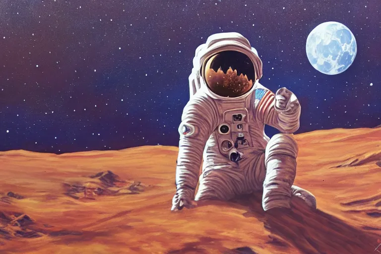 Image similar to an astronaut laying on mars in the style of flooko, acrylic art, detailed, moonlight,