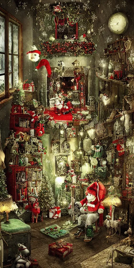 Prompt: an indoor christmas scene by alexander jansson