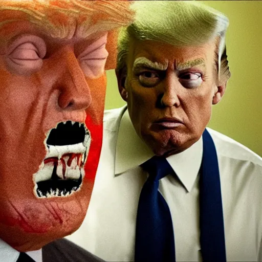 Image similar to zombie donald trump visits the foxnews studios, movie still, 4 k