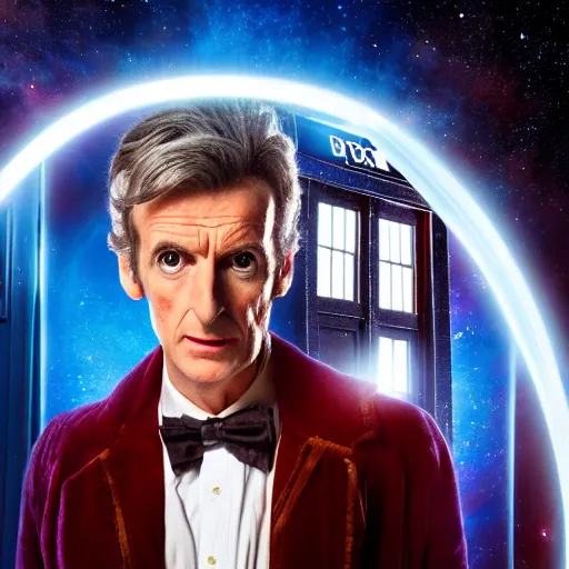 Image similar to a beautiful full body photograph of'doctor who ', time vortex in the background, detailed face, symmetrical face, extreme realism and detail, 8 k, completely framed, direct lighting, 3 5 mm photo, photorealistic, sharp focus