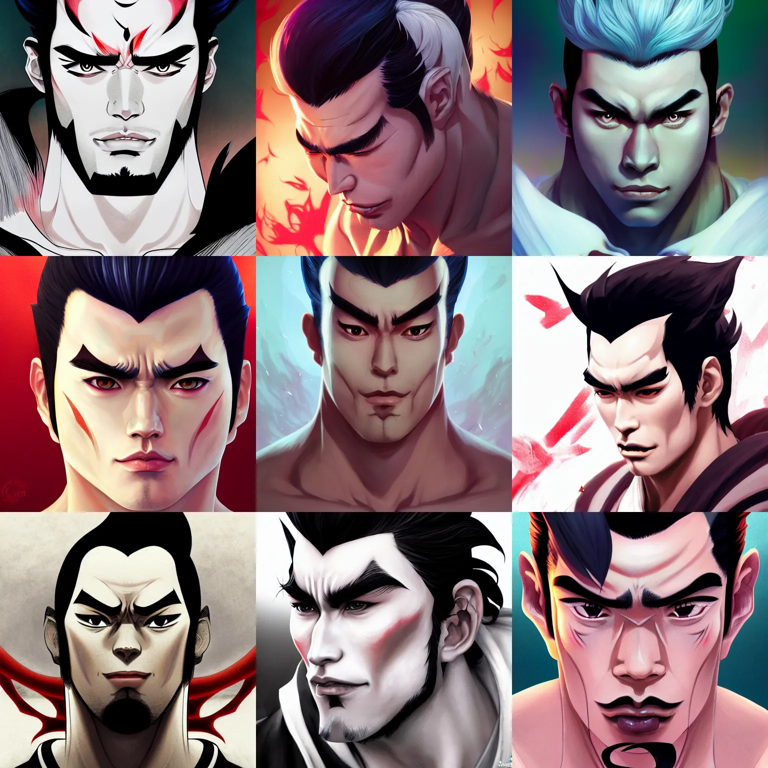 a portrait of kazuya mishima, closeup, art by lois van