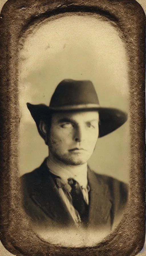 Image similar to “tintype photo portrait of cowboy cat”