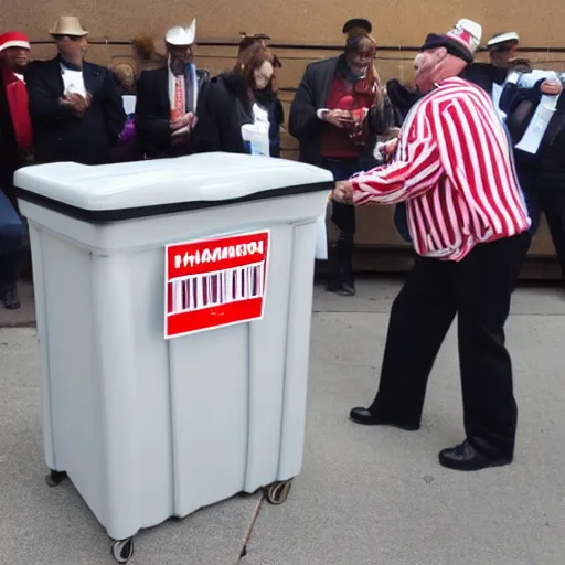 Prompt: the hamburglar stealing a ballot box