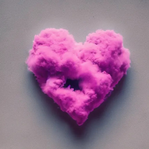 Prompt: a pink cloud in the shape of a heart with a dark blue background, dragon outline