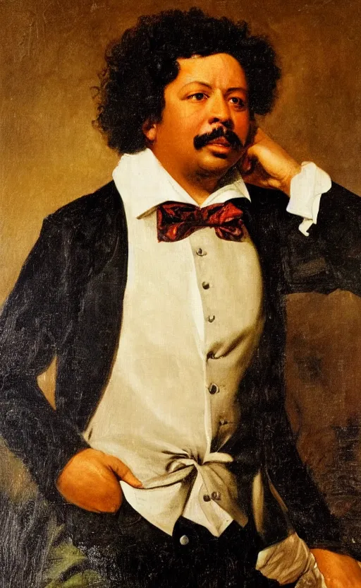 Image similar to Portrait of Alexandre Dumas, oil on canvas, highly detailed, by Delacroix, 8k