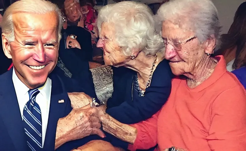 Image similar to low quality footage of joe biden slapping my grandma in the face, back camera, walmart parking lot, camera flash is so bright, uncomfortable, viral, leaked footage, viral on twitter, viral on instagram, viral photo