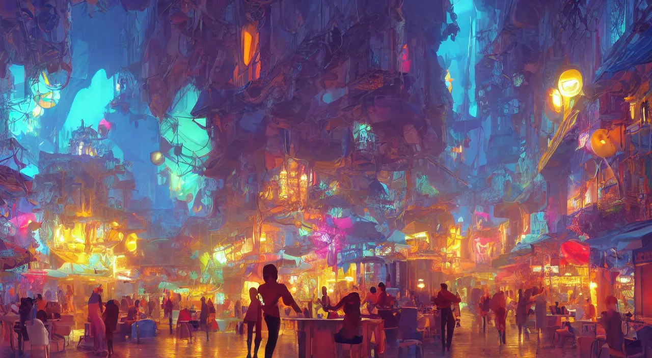 Image similar to bazaar zouk oriantal multicolorful sky shine place mosquet painting stylized digital video game icon global illumination ray tracing 8 k hd resolution, by ilya kuvshinov and cushart krentz and gilleard james