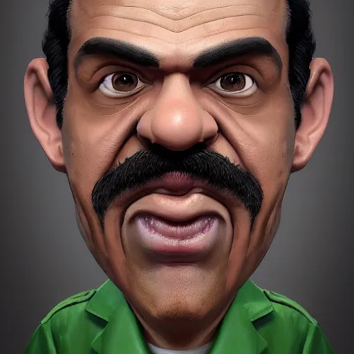 Image similar to beautifully rendered, masterpiece, caricature, claymation, luis guzman as luigi, painted by tom lovell, wlop, artgerm, dishonored 2,