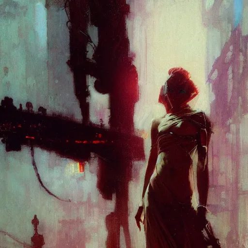 Prompt: liminal cyberpunk, intricate, elegant, highly detailed, greg manchess, mucha, liepke, ruan jia, jeffrey catherine jones, ridley scott