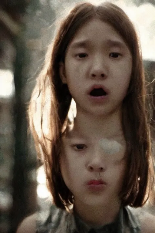 Prompt: a girl merge with parasite monster, still shot from movie