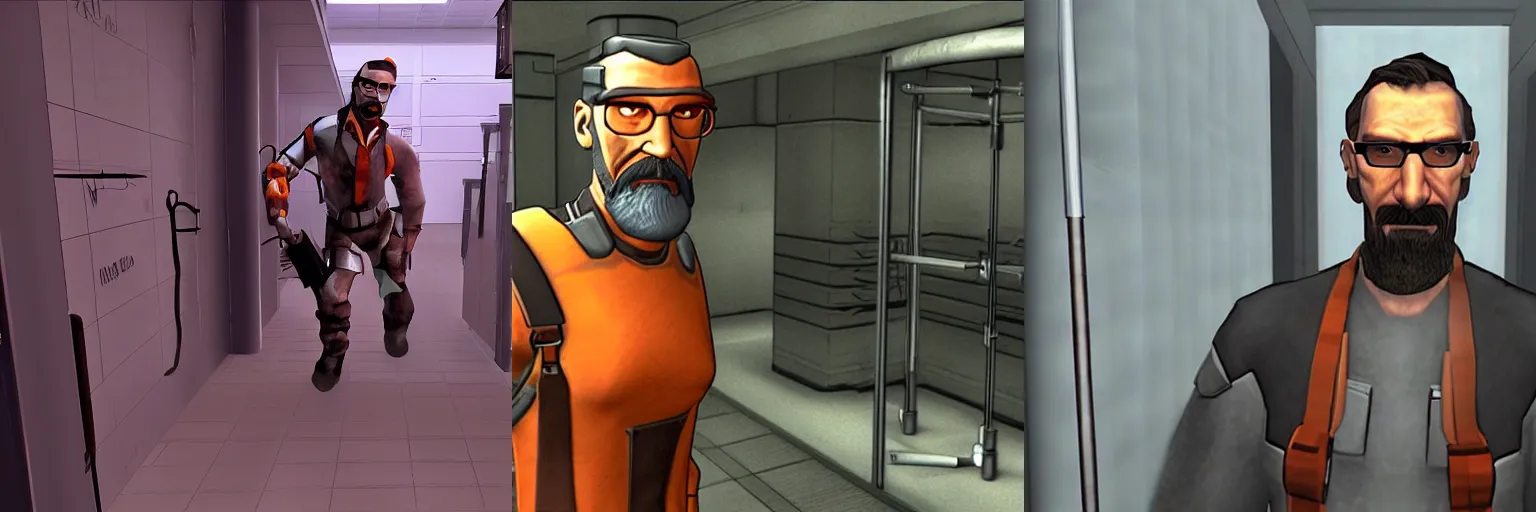 Prompt: Gordon Freeman from Half-life escaping the Laboratory