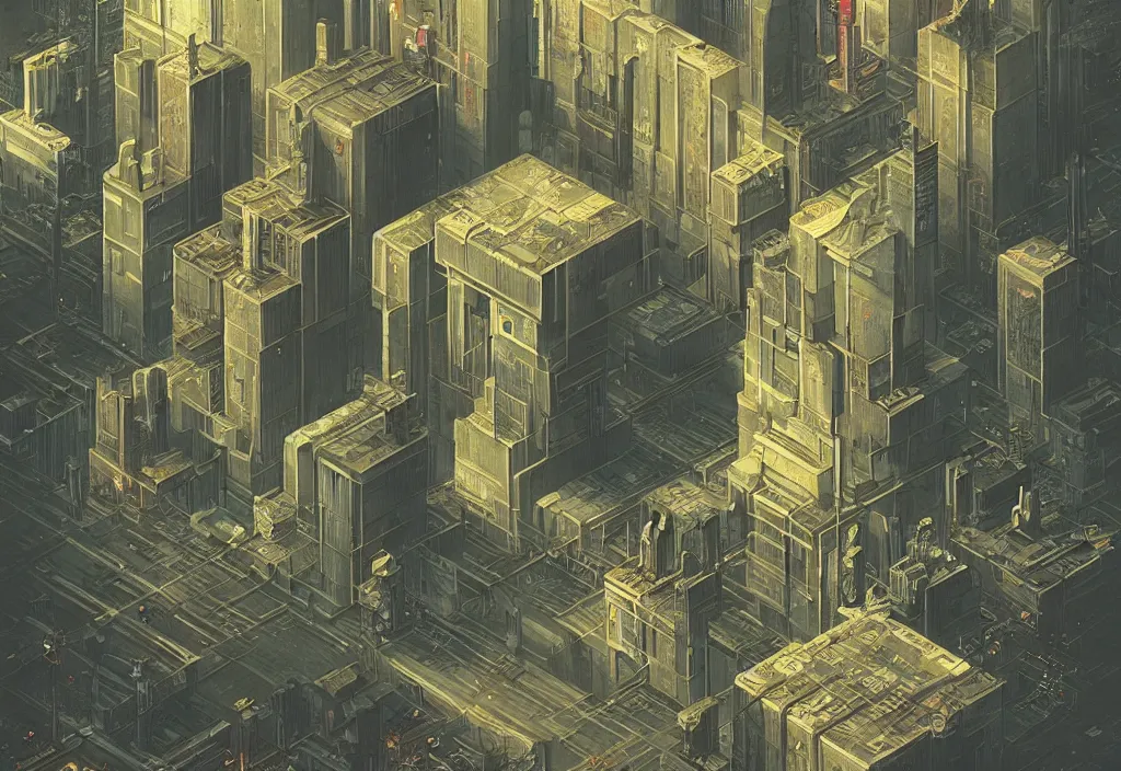 Prompt: a cyberpunk cityscape in isometric style, by Beksinski 4k, deviantart, trending on artstation