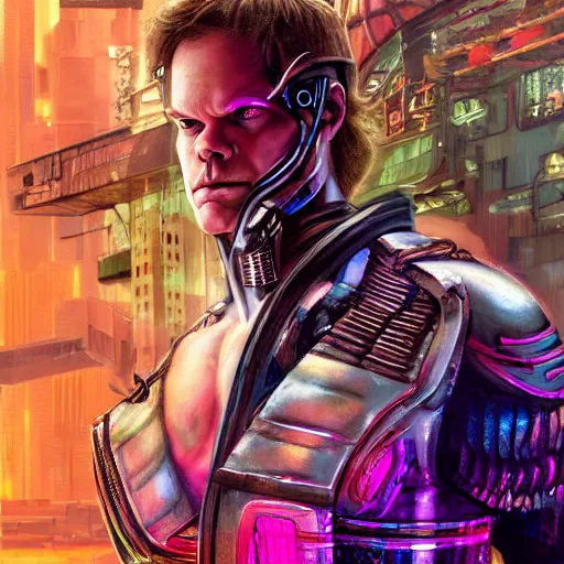 Prompt: Michael C Hall as a neon cyberpunk dream gladiator , professional modeling, looking down on the camera, detailed, centered, digital painting, artstation, concept art, donato giancola, Joseph Christian Leyendecker, WLOP, Boris Vallejo, Breathtaking, 8k resolution, extremely detailed, beautiful, establishing shot, artistic, hyperrealistic, beautiful face, octane render, cinematic lighting, dramatic lighting, masterpiece