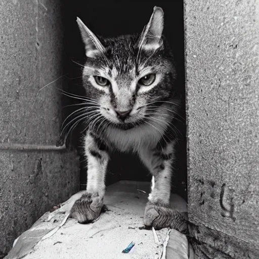 Image similar to once there was a little alley cat without a name. he lived among the trash and only came out at night