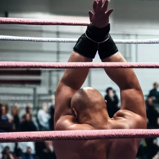 Image similar to A wrestler dropping an elbow from the top of the cage