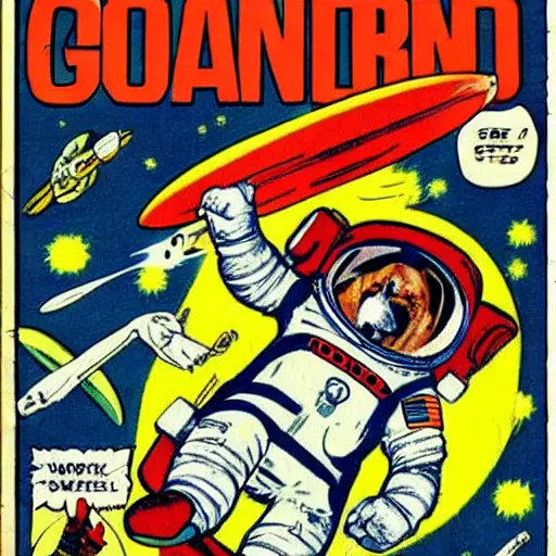 Prompt: corgi cosmonaut in space, vintage marvel comic cover, bold, inspiring, sci - fi