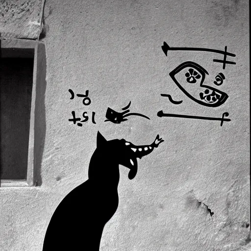 Image similar to egptian heiroglyphics depicting a woman screaming at a cat, high quality photograph, kodachrome film, 1 9 8 9