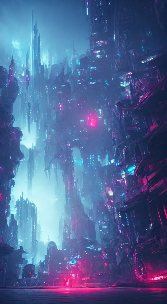 Prompt: the call of the abyssal void, futuristic cityscape, vivid colorful lighting, unreal 5 render, studio ghibli, digital art, octane render, beautiful composition, trending on artstation, award winning photograph, masterpiece