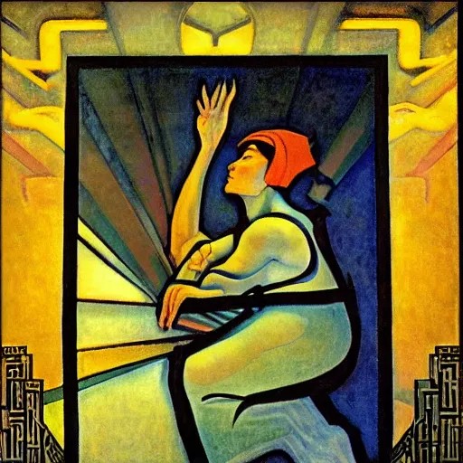 Prompt: the shaman of the subway, an art deco painting by leo and diane dillon and annie swynnerton and diego rivera and nicholas roerich, dramatic lighting, god rays, smooth, sharp focus, highly detailed