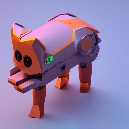 Prompt: isometric cat robot, realistic 3d model, hard light, soft neon, render in blender, trending on Artstation, render by Ella Frehtman