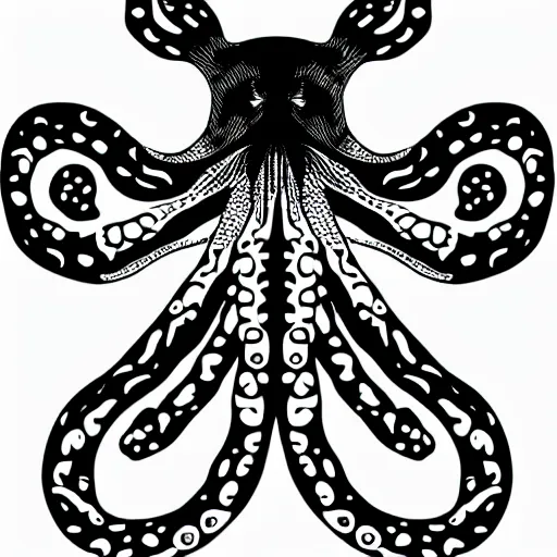 Image similar to intricate black and white logo of an octopus.