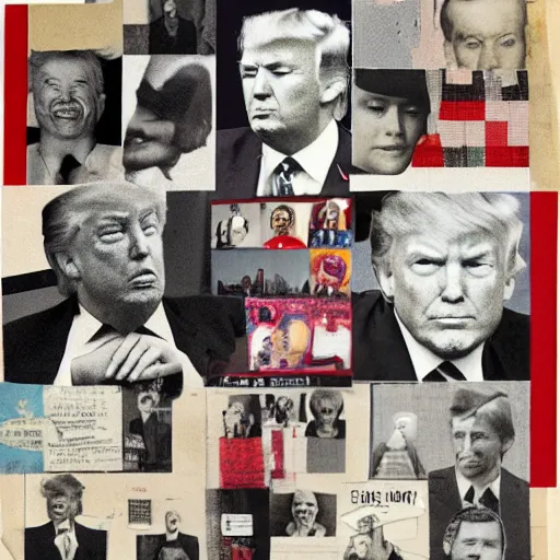 Prompt: of a collage of donald trump by kurt schwitters