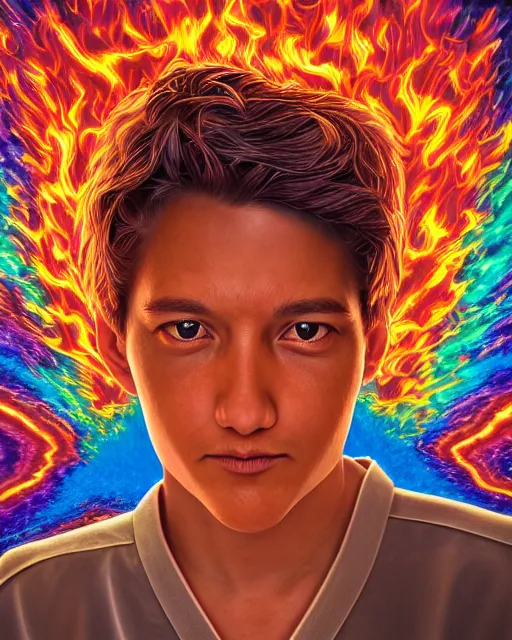 Prompt: portrait ultra dimensional karate kid entity, accidentally tripping on dmt and acid, psychedelic experience, overwhelming psychosis of self realization and burning awakening, ultra high definition, unreal engine 5, hyperrealism, masterpiece composition, by casey weldon, barclay shaw 8 k photorealistic