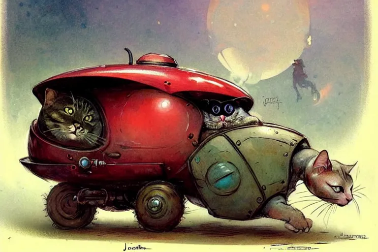 Prompt: adventurer ( ( ( ( ( 1 9 5 0 s retro future robot android fat rat wagon. versus evil cat. muted colors. ) ) ) ) ) by jean baptiste monge!!!!!!!!!!!!!!!!!!!!!!!!! chrome red