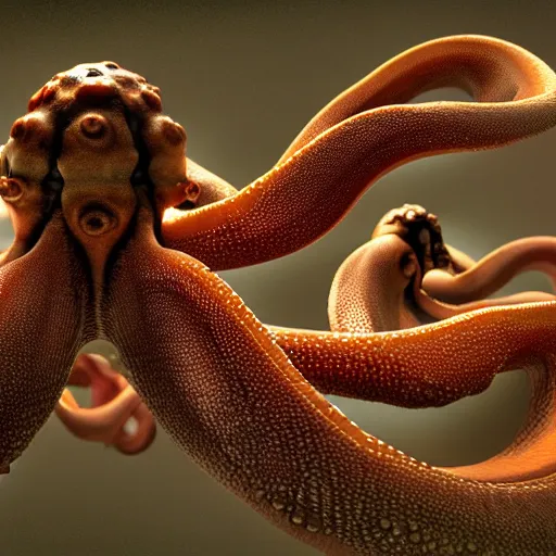 Prompt: hyperrealism simulation of parallel universe octopuses in surreal scene from art house movie from future by caravaggio rendered in mandelbulb 4 d and blender and octane render