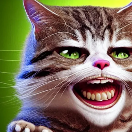 Image similar to laughing cat reaction image, movie still