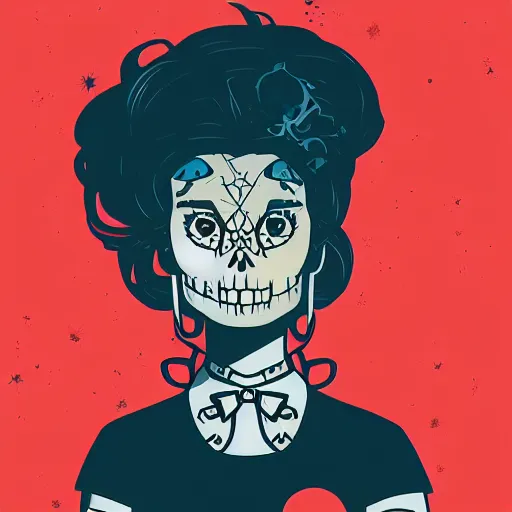 Prompt: portrait skull girl disney by petros afshar, tom whalen, mucha, laurie greasley, war face by greg rutkowski