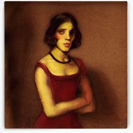 Image similar to an elegant girl in a liminal abandoned room, red and gold, old polaroid by goya, by michelangelo, digital painting, jugendstil, art noveau, strong lights, flat colors, pastel colors,