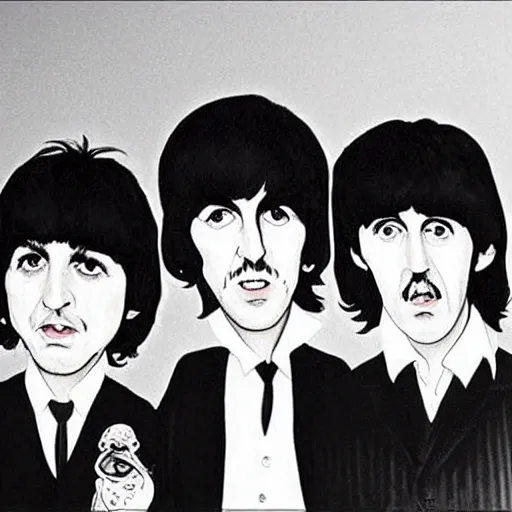 Prompt: the beatles drawn by tim burton