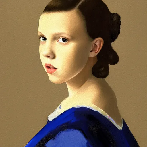 Image similar to Painting of Millie Bobby Brown by Johannes Vermeer