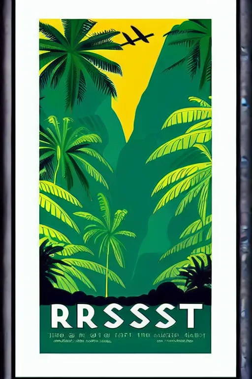 Image similar to art deco travel poster. rainforest, framed poster, hires