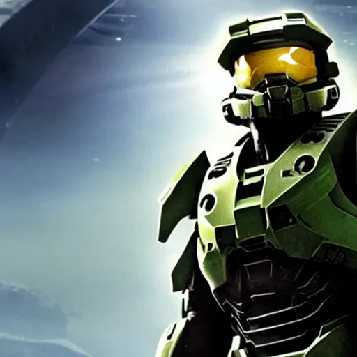 Prompt: film still of master chief from halo