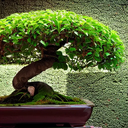 Image similar to A prize-winning ficus bonsai in an innovative style, blog photography, F 1.4 Kodak Portra