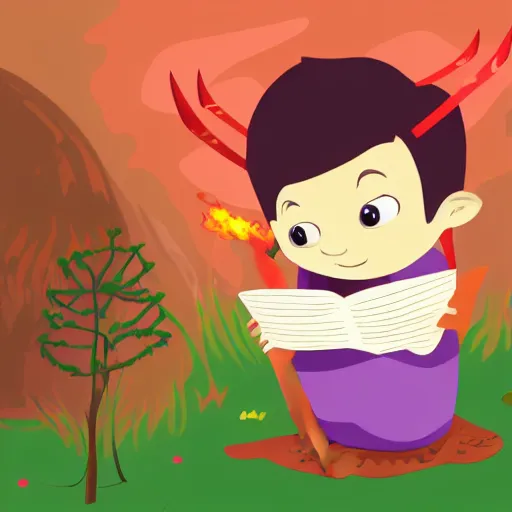 Image similar to young firehummingbird writes the letter'a'with a stream of fire onto a piece of parchment. rose field, cel shaded vector art trending on artstation childrens book